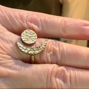 Hammered Brass Moon and Sun Ring Unsigned